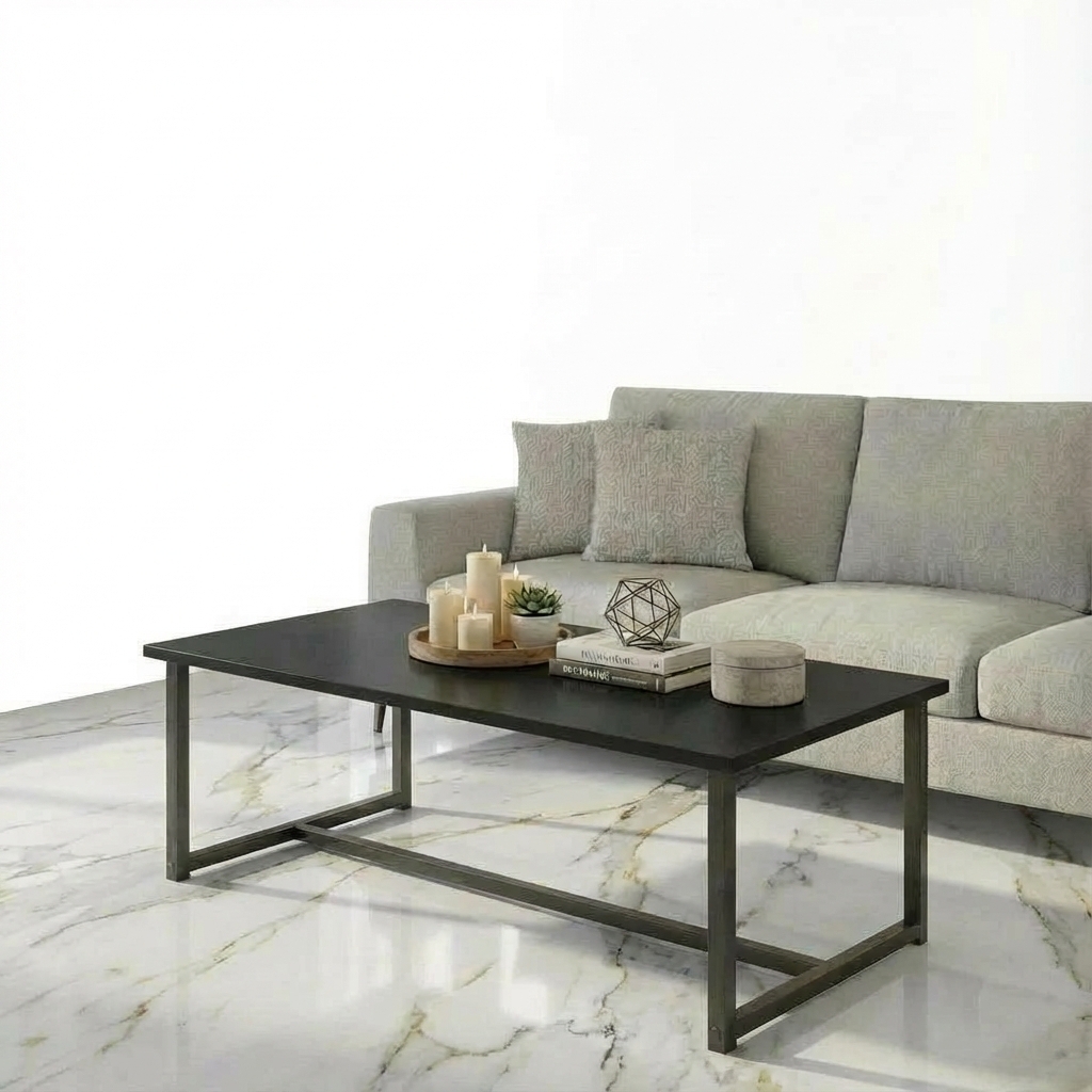 Modern Coffee Table for Living Room - Premium Wooden Center Table with Heavy Duty Metal Frame - Rectangular Tea Table for Home & Office Decor