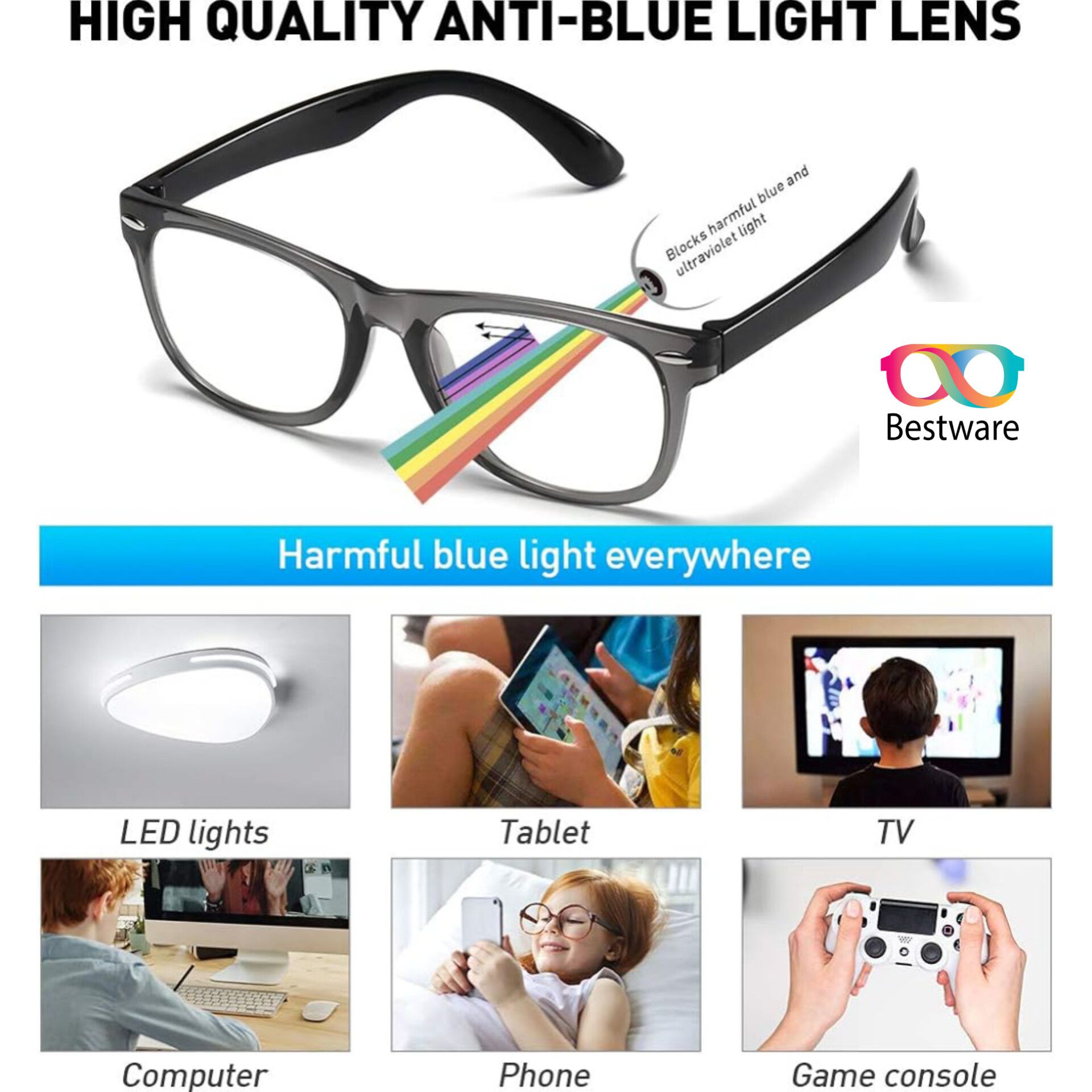 Transparent anti glare Screen protection glasses for Men/Women.Computer glasses-Best for Computer and Mobile User-