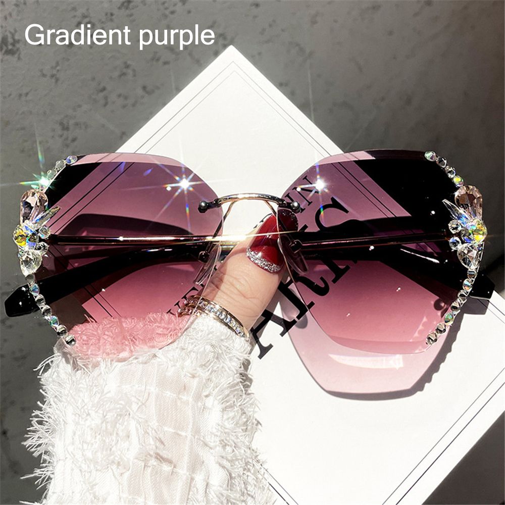 Vintage Cutting Lens UV400 Rhinestone Sunglasses Women Sun Glasses Rimless Sunglasses Gradient Rimless Sunglasses