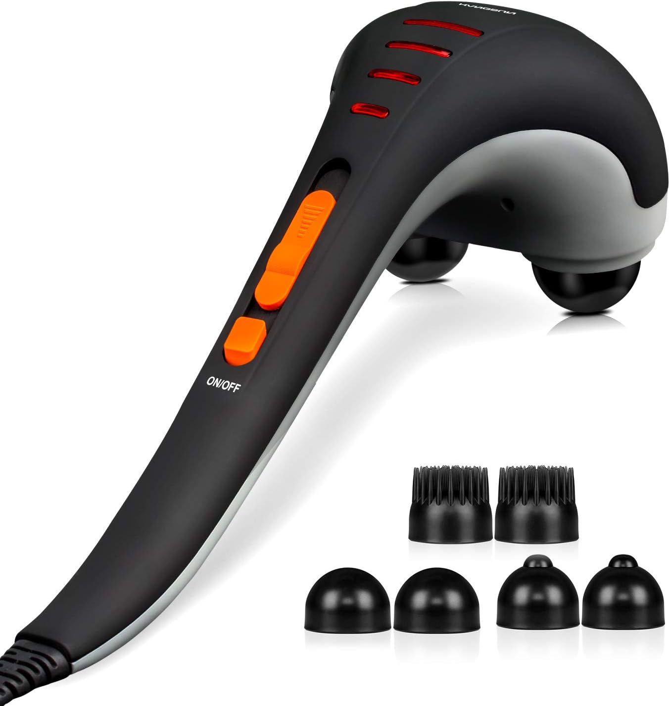 Cordless Handheld Back Massager with Heat, Deep Tissue Percussion Massager, 3 Sets of Dual Pivoting Heads,Rechargeable Hand Held Massager for Neck,Back Shoulder,Calf,Legs