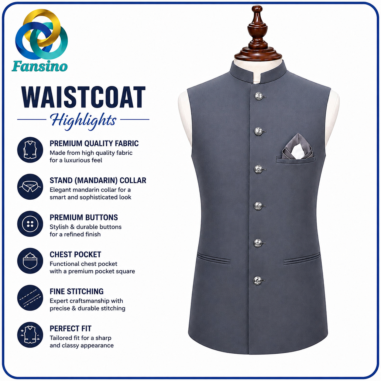 Grey Waistcoat By Fansino | Premium Quality Waist Coat For Men