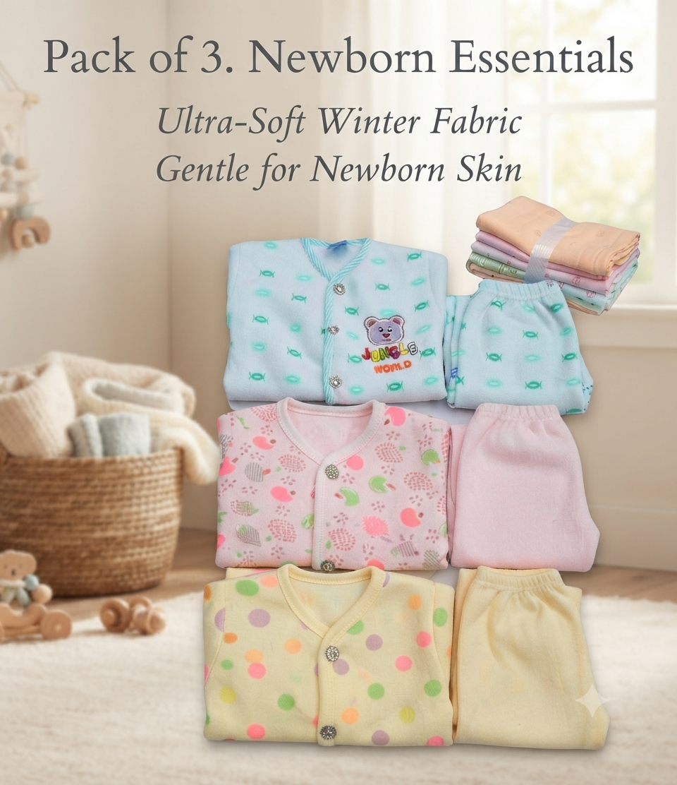 Winter/Summer Baby Clothes PACK OF 3 - Baby dress Newborn baby suit for  0-1 month /  Pack of 3 newborn baby 3 piece suit,  shirt pajam and cap - baby clothes