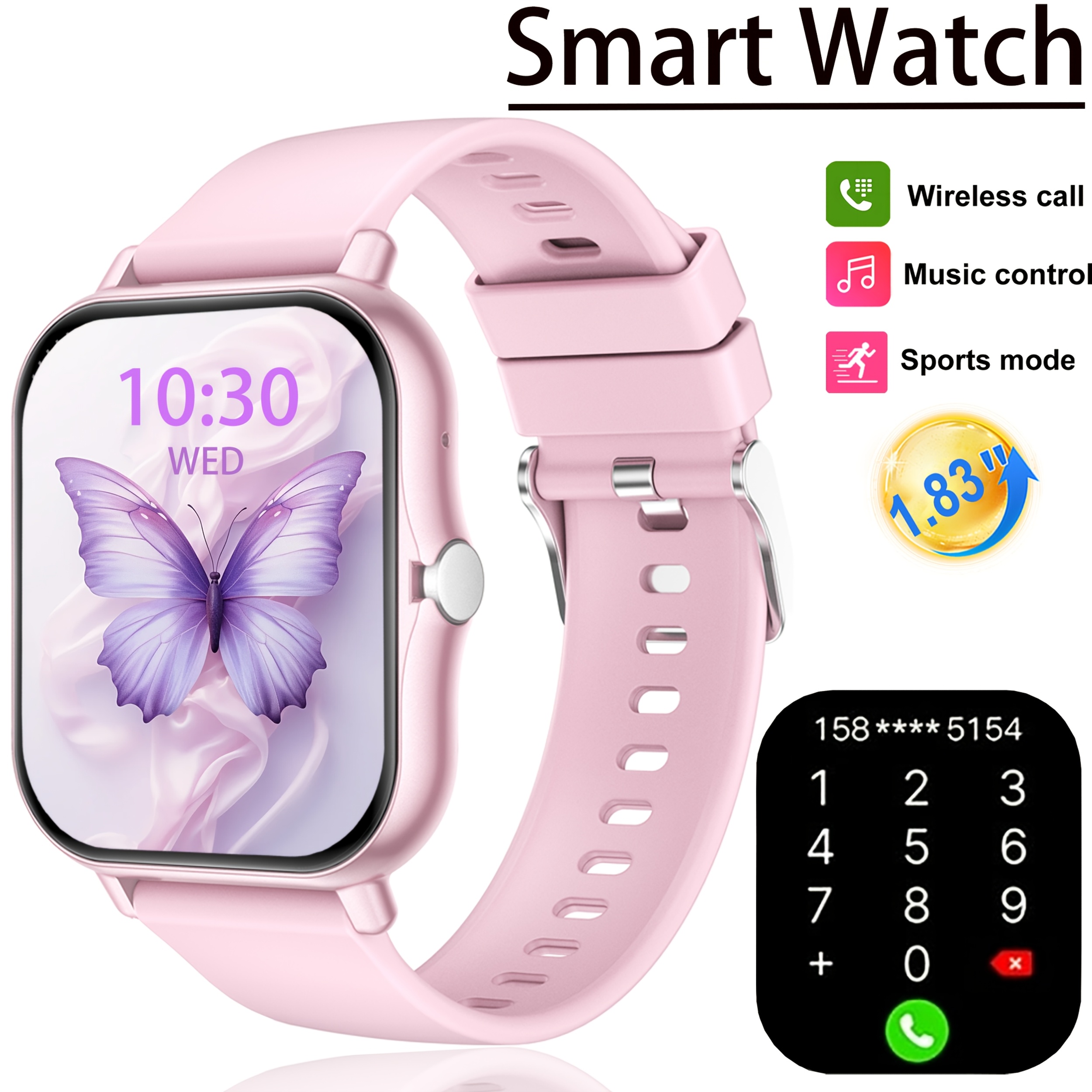 Latest Upgraded Fashion Design 1.83-inch Full-Screen Touchscreen Sports Smartwatch for Men and Women, Wireless Calling