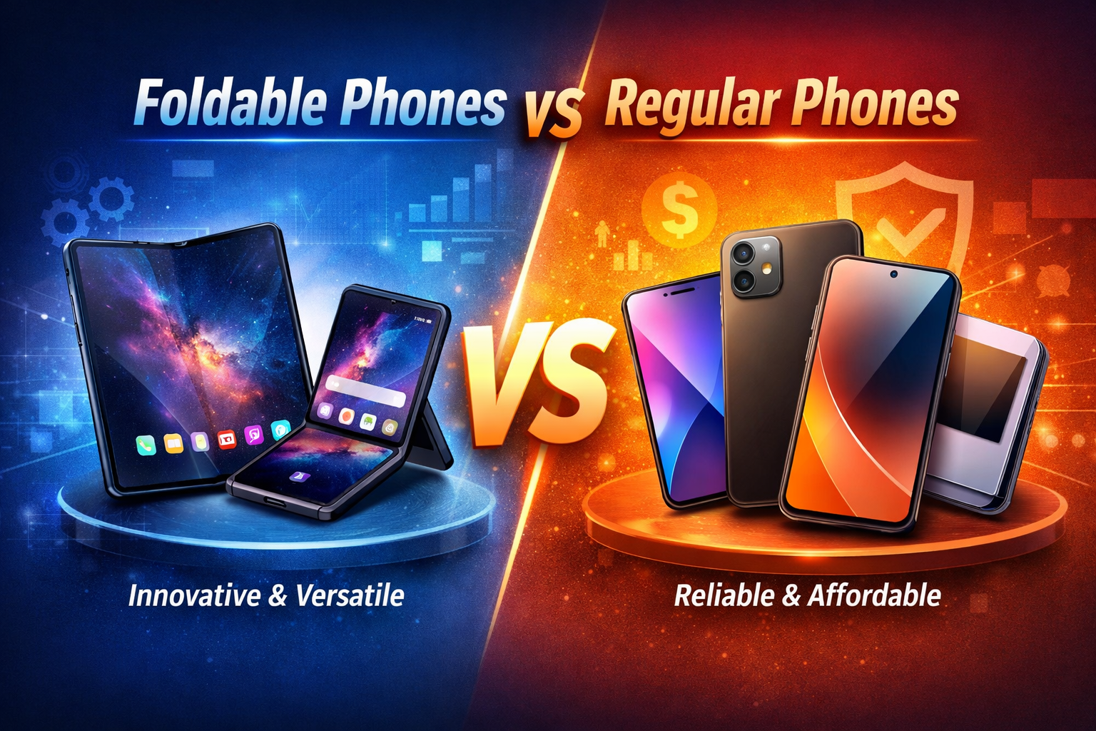 Foldable phones vs regular smartphones comparison showing design, display and performance differences