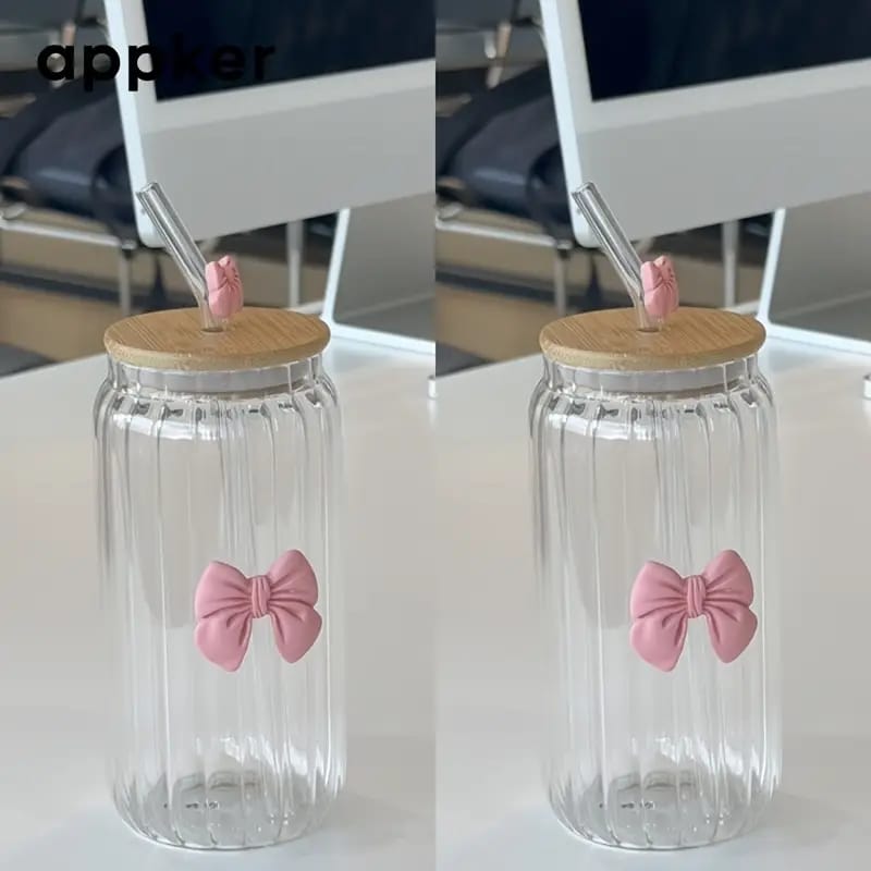 Bow Striped Glass Mug Set