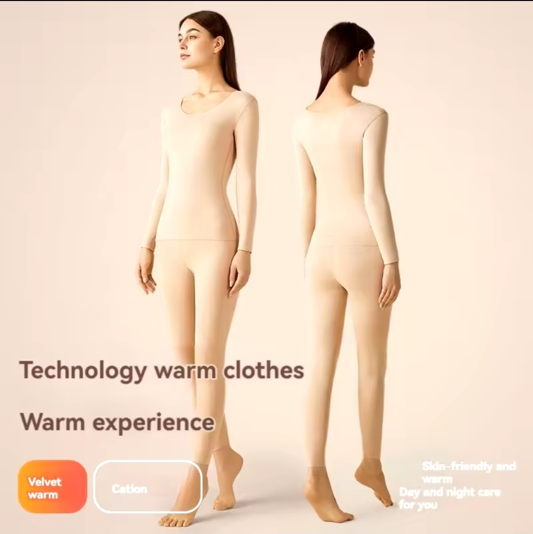 Thermal Underwear Set for Women Fleece Lined Base Layer Tops Bottoms Free-cutting Seamless Crew Neck Long Sleeved Long Johns