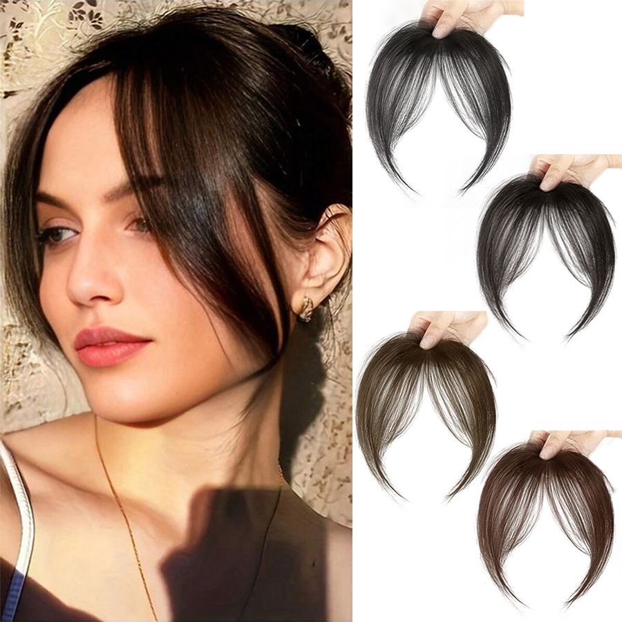 1 Pack of Bang Hairpiece for Women, Natural Top of the Head, Frontal Area, Synthetic Hair, Angular Air-Curled Bangs.