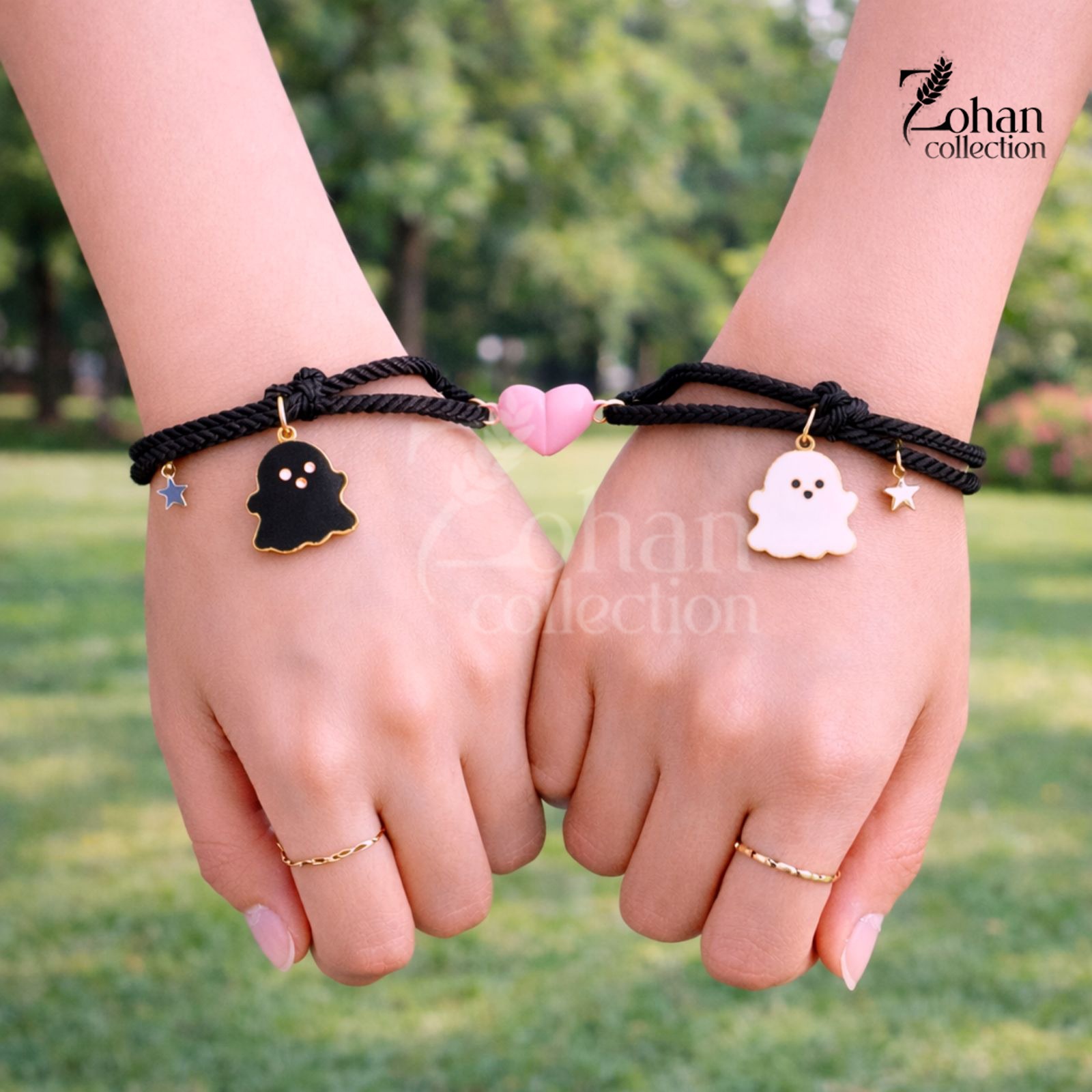 Ghost Magnetic Bracelet – 2pcs/pair Adjustable Couple Bracelet Ghost Charm Pendant friendship for girl & woman