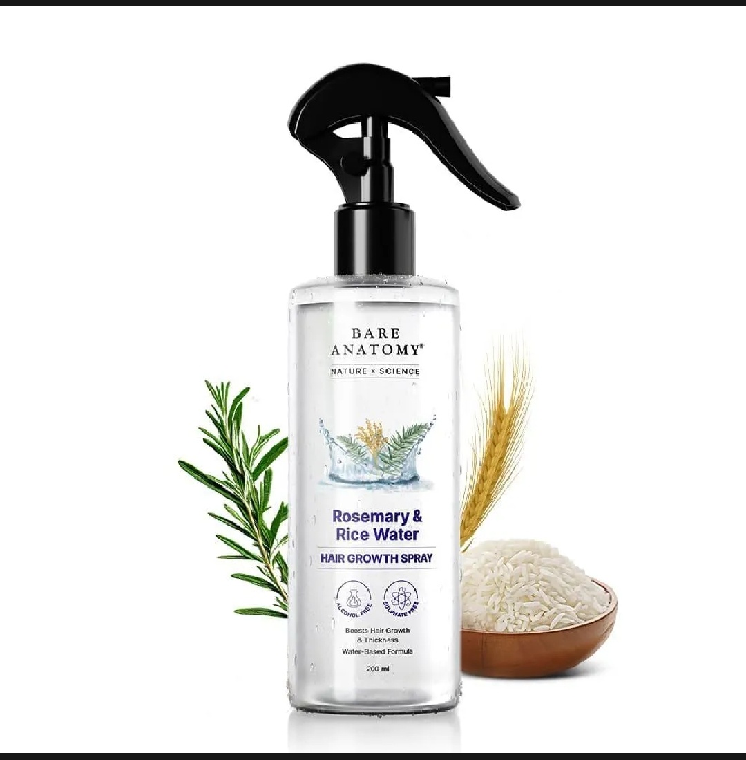 Rosemary Water Spray for Hair Growth & Hair Fall Control - 200ml | Rice Water Hair Serum for Stronger Hair | Natural Hair Tonic for Men & Women