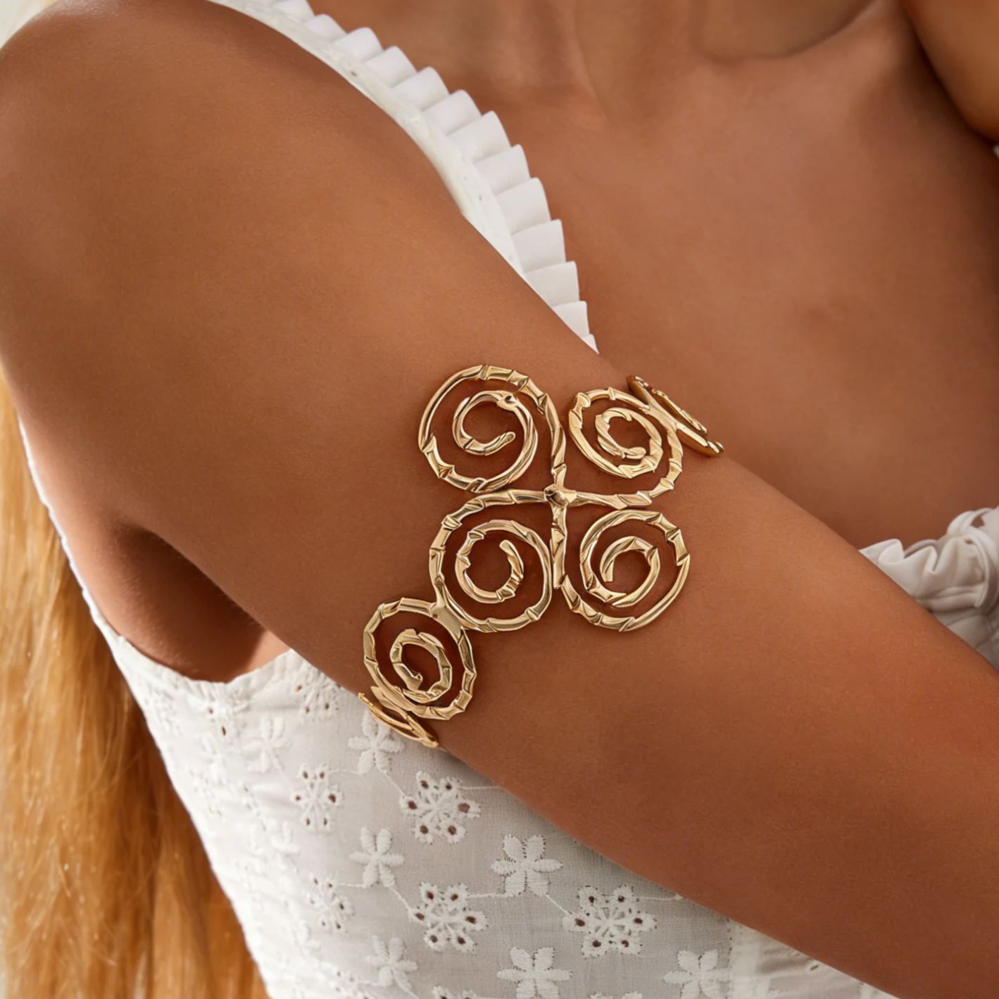 KunJoe Vintage Exquisite HollowOut Geometric Spiral Bracelet Pattern Adjustable Armband Cuff Armlet Open Arm Bangle Jewelry 