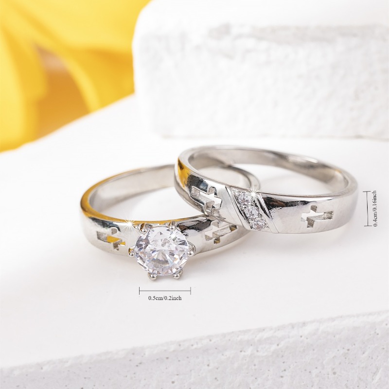 2Pcs Romantic Wedding Ring for Woman Men Cross Zircon Couple Rings Fashion Engaged Promise Jewelry  Fine Jewelry
