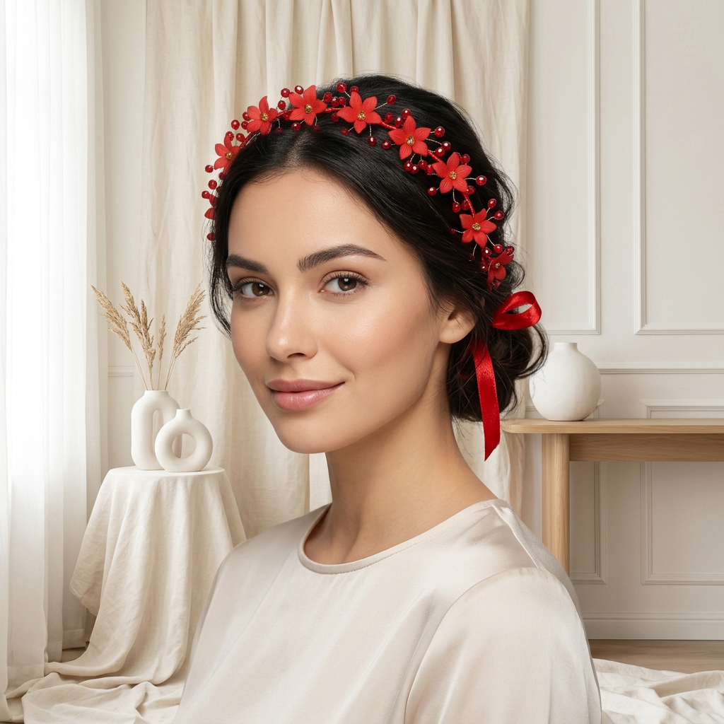 Flower Rhinestone Wedding Headband Hair Accessory Ribbon and Rhinestone For Women and Girls