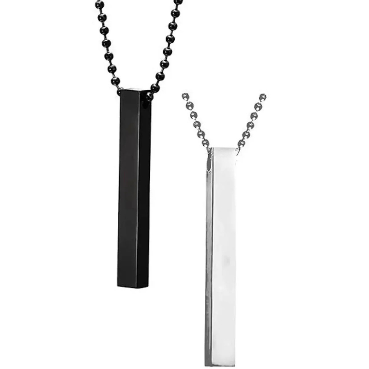 2pcs Combo Offer Black & Silver Vertical Rectangle Bar Pendat Locket Chain For Boys Stylish Look And Black Silver