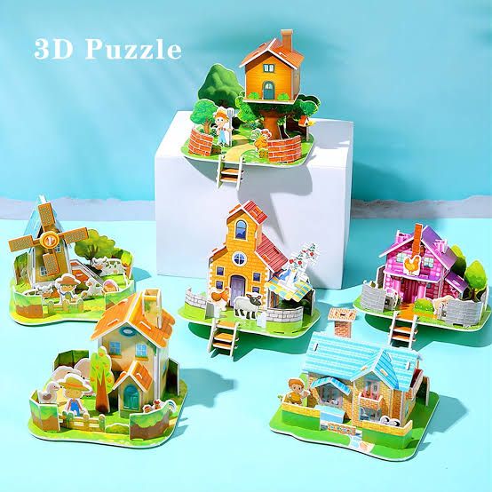 3D Puzzle Jigsaw Paper Model |3D House Building Puzzle | Learning Educational Toys For Children | Kid Gift 3D DIY Puzzle Citadel Model Cartoon House Assembling Toy Kid Early Learning
