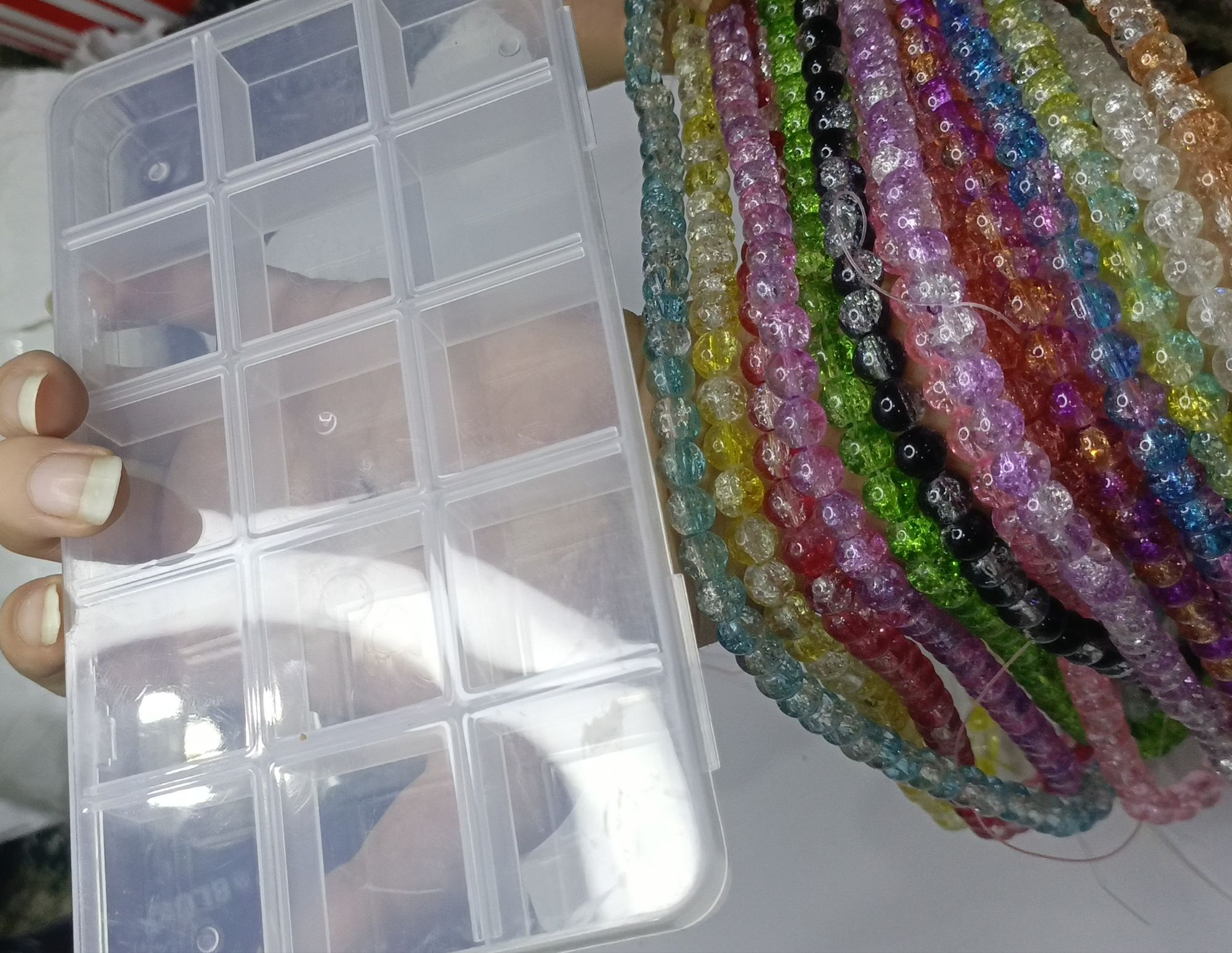 50/100PCS 8mm Crack Glass Beads for Jewelry Making – Cracked Round Loose Beads, 100+ Beads Per Strand, DIY Bracelet, Necklace & Earring Craft