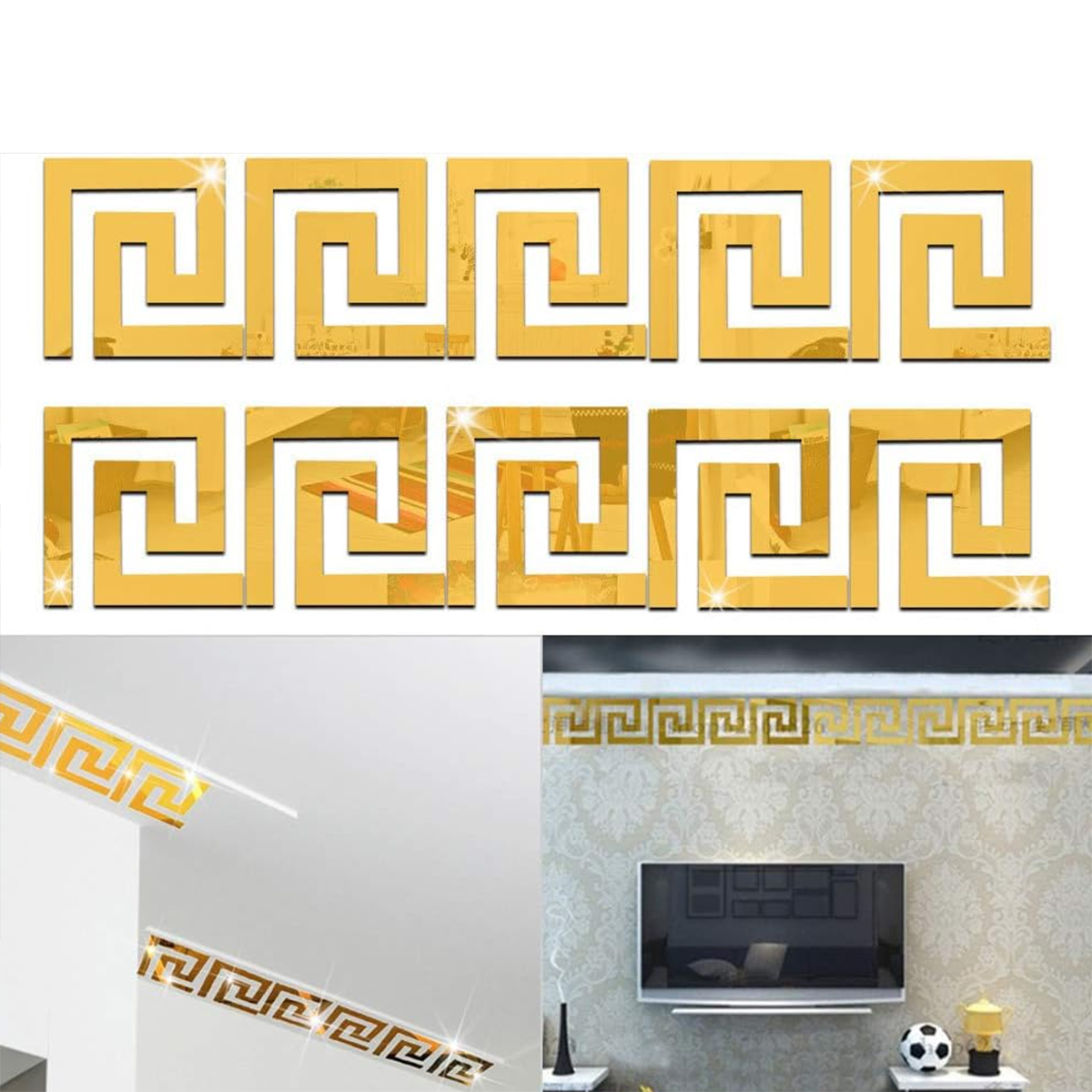 Acrylic wall border | 3D acrylic wall decor | 3x3 inches wall border | Acrylic gold mirror design