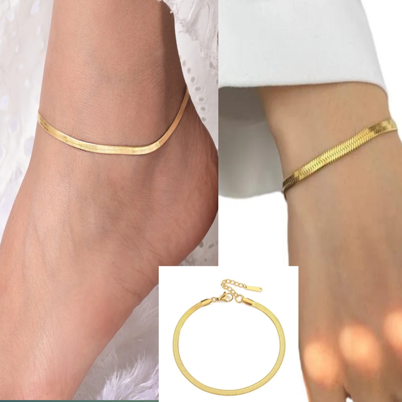 1 Pc Anklet And Bracelet 2 In One Used Golden Snack Chain Stainless Steel For Women Jewellery