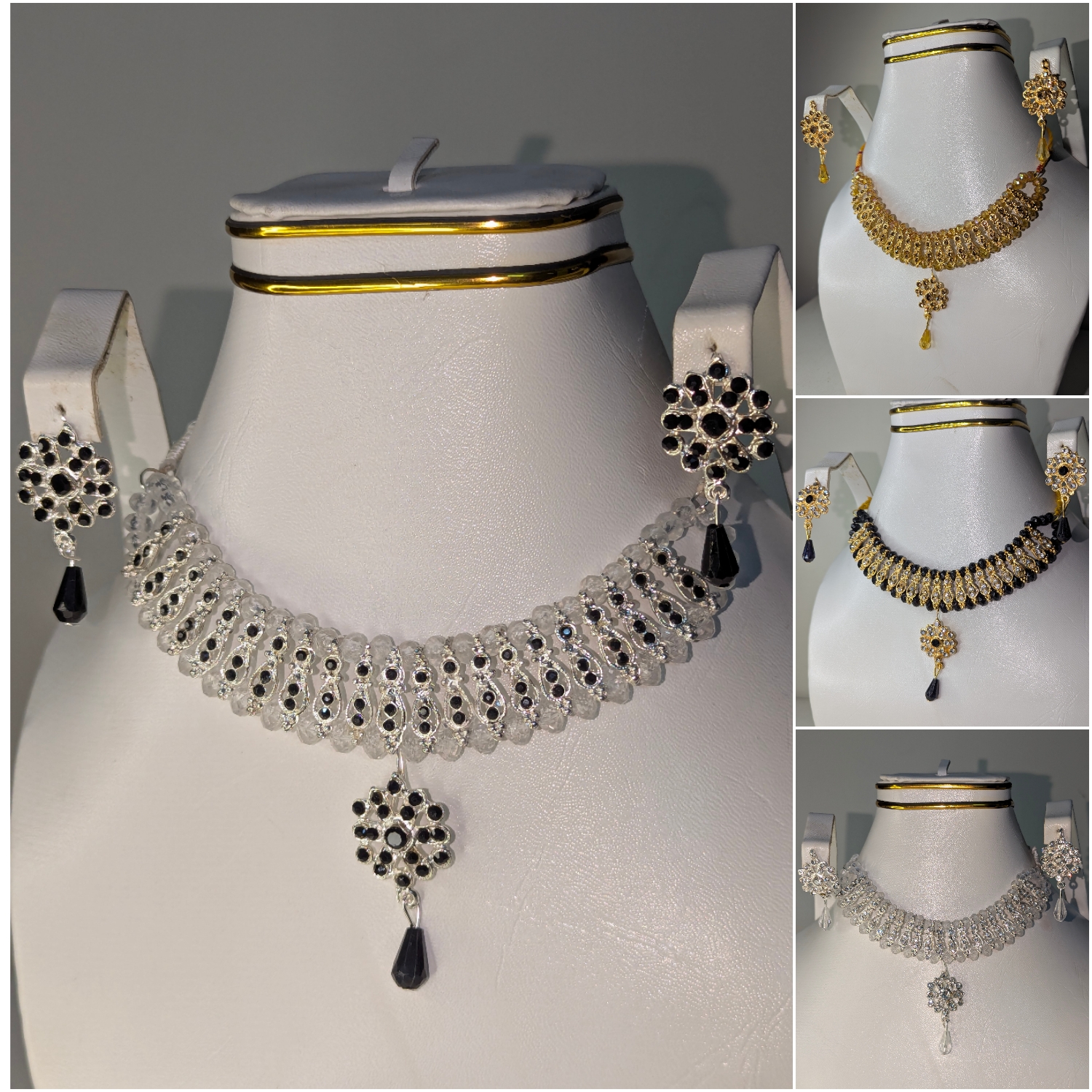 3 pcs silver set  fashionable rhinestones, water droplets, necklaces, earrings, jewelry sets, women's wedding accessories with high quaity earings