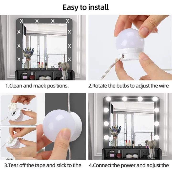 Hollywood Style Led Vanity Mirror Lights Kit - Vanity Lights Have 10 Dimmable Light Bulbs for Makeup Dressing Table and Power Supply Plug in Lighting Fixture Strip, White (No Mirror Included)