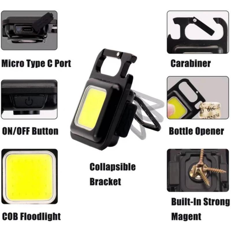 COB Small Flashlight, Keychain Work Light, USB Rechargeable, Mini LED Handheld t, 3 Light Modes Portable Pocket Light for Gift, Camping Emergency Fishing, Aluminum Random color
