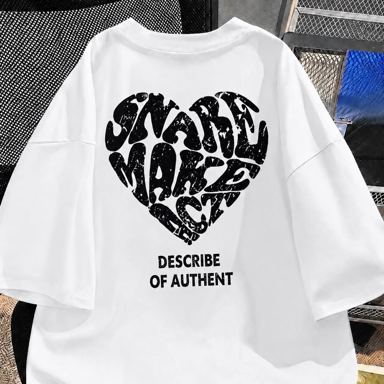 Glam By Baali Women Oversized Heart Printed T Shirt Summer Cotton Baggy Tee White Casual Streetwear Top