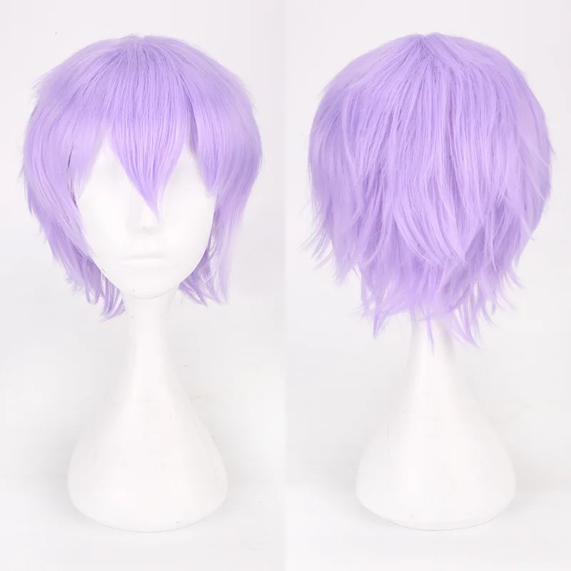 Men Women Synthetic Anime Cosplay Wig Short Straight Heat Resistant Multicolor Hair Costume Accessory
