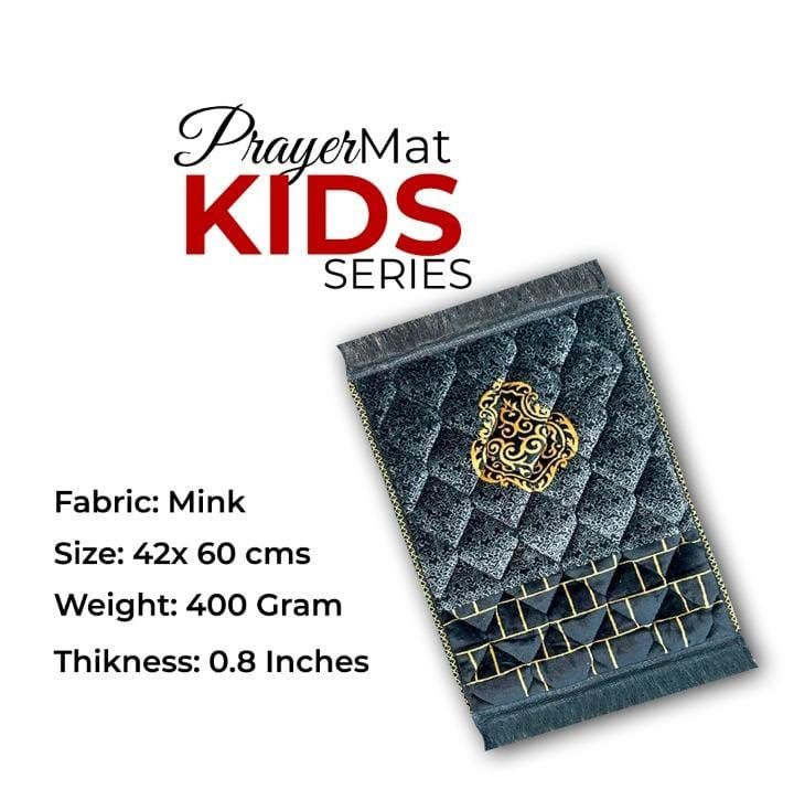 Soft Velvet Kids Prayer Mat 40x60 cm Polyester Embossed Janamaz Rug