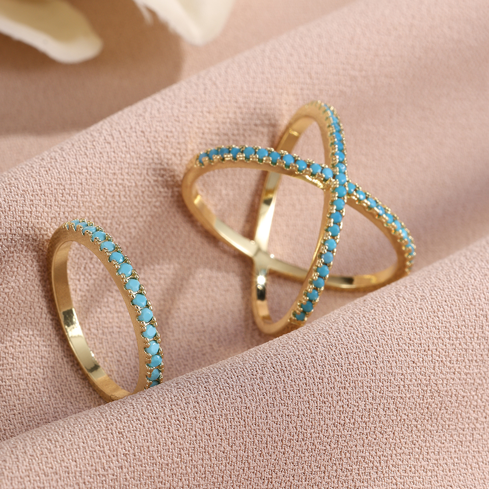 ZAKOL New Turquoise Zircon Finger Ring Set for Women Men Exquisite Original Design Engagement Party Jewelry 