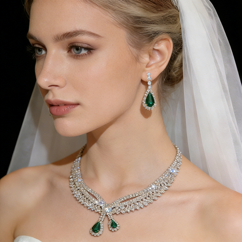 Shiny Rhinestone Long Tassel Necklace Earrings Jewelry Sets Water Drop Pendant Necklaces Earrings Wedding Bridal Accessories A