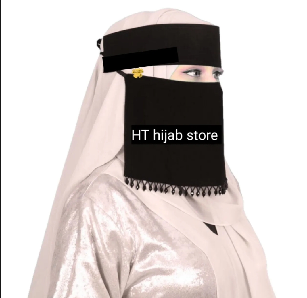 Saudi Niqab Arabic Niqab with Black Pearl Lace Trending Style 10X12 Metal Clip |Hijabi girls Universtiy Madarsa College girls Dust Protector Stylish Gifting Pearl Lace Unique Elegant stylish Face Protector Party wear hijab For Occassion