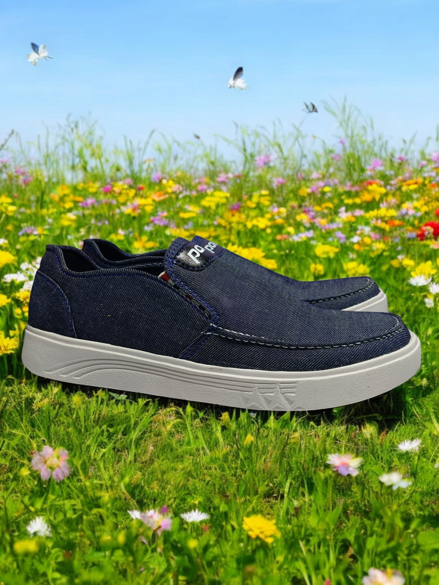New Men's Denim Canvas Slip-On Sneakers - Comfortable Soft Sole Casual Shoes for Boys & Men