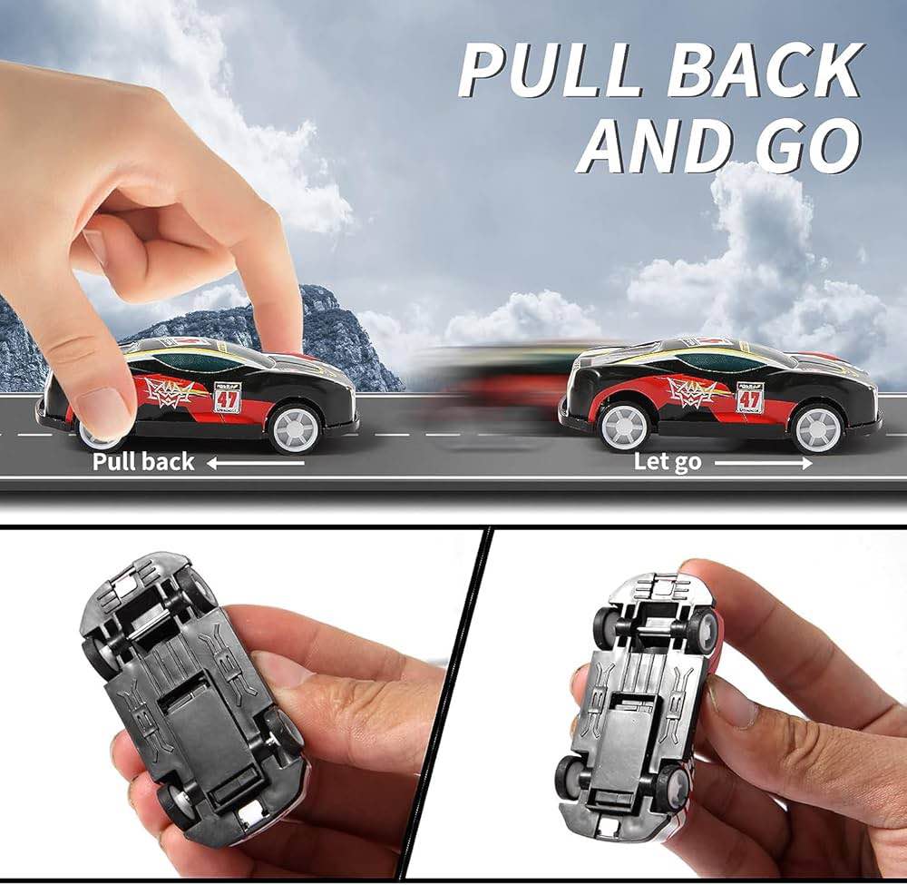 24 Pack Mini Diecast Metal Sports Car Model Toy Collection - Friction Powered Pull Back Racing Vehicles Set with Storage Organizer Box - Kids Gift Playset