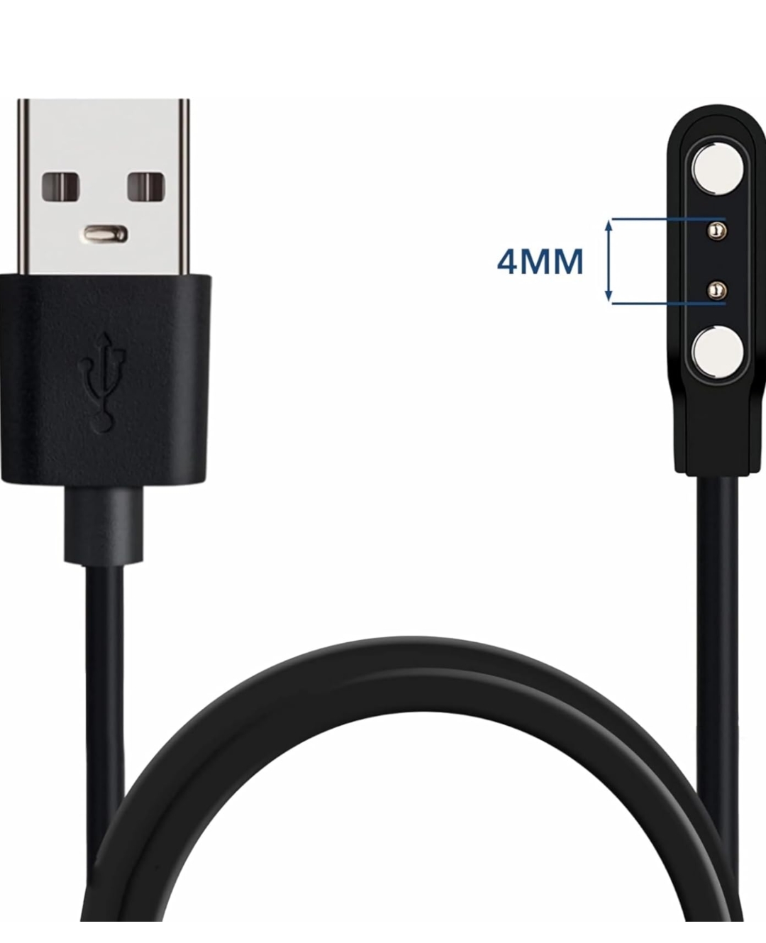 Smart Watch Universal Charger Magnetic 4mm, Smartwatch 2 Pin Magnetic Suction Replacement Charger Cable for da fit Smart Watch, Charging Distance of Watch is Compatible 3.8mm-4.2mm