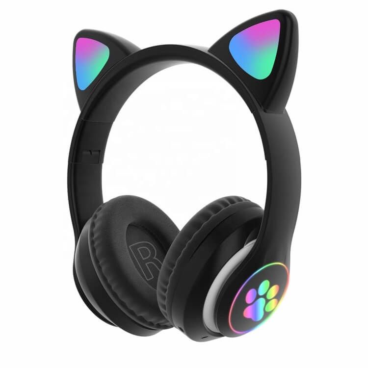 Cat Ear Wireless Bluetooth Headphones for Girls with LED Light and Microphone
