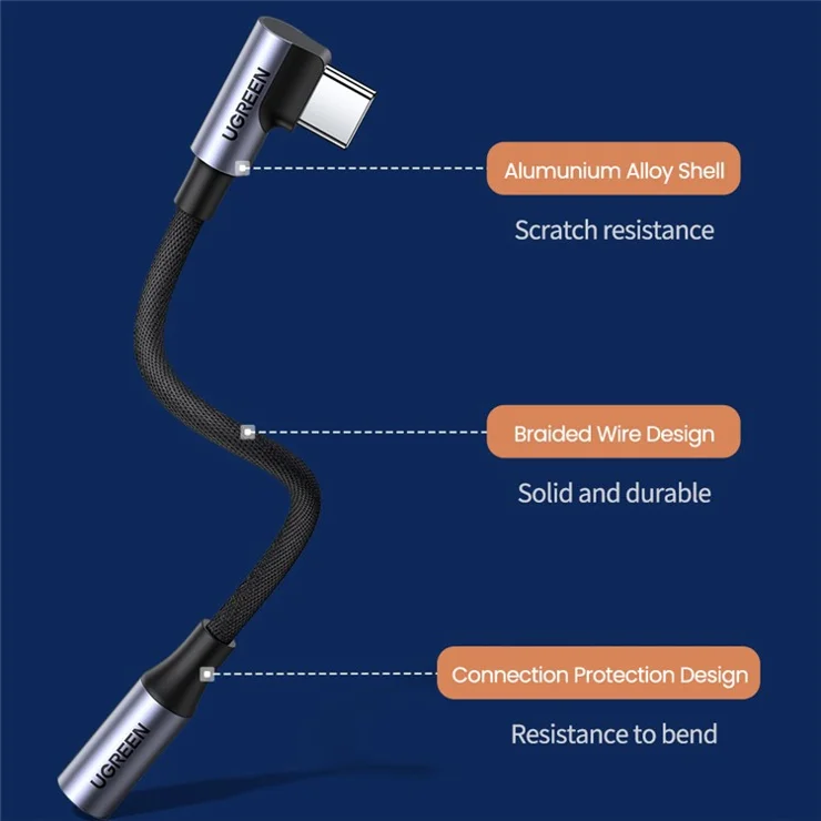 UGREEN Lott Type C to 3.5mm Audio Adapter Cable for Xiaomi, OnePlus, , Vivo , Oppo, universal compatibly For All Mobiles
