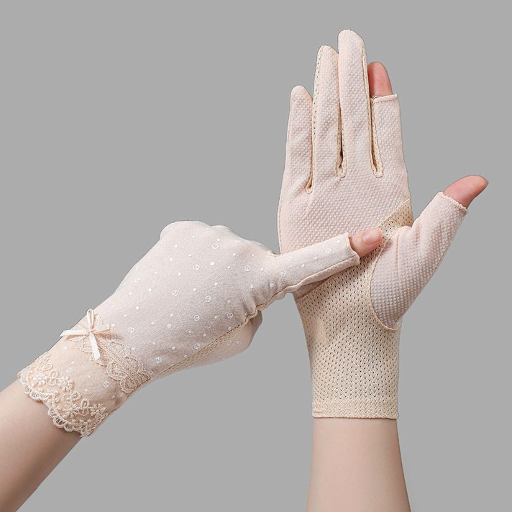 Summer UV Protection Sunscreen Gloves Breathable Lace Anti-UV Mittens Elastic Slip Resistant Cycling Driving Gloves Women Girls