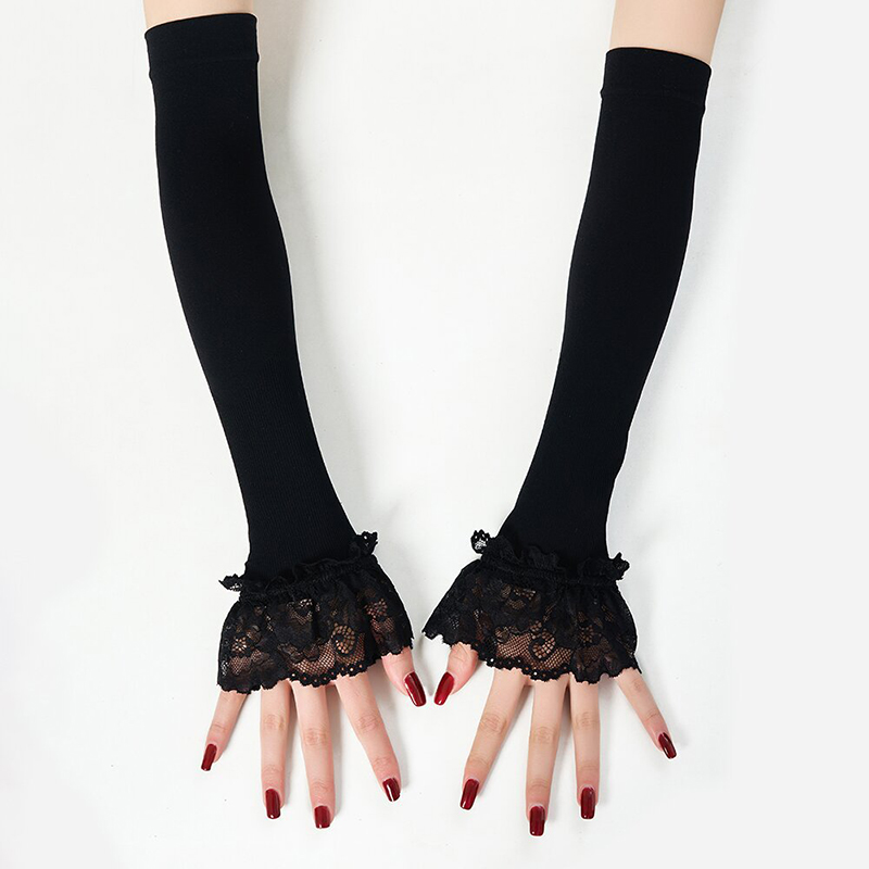 Women Long Elastic Arm Sleeve Fingerless Driving Gloves  Lace Arm Cover Sun Protection Wrist Sleeve Comfort Soft Mittens