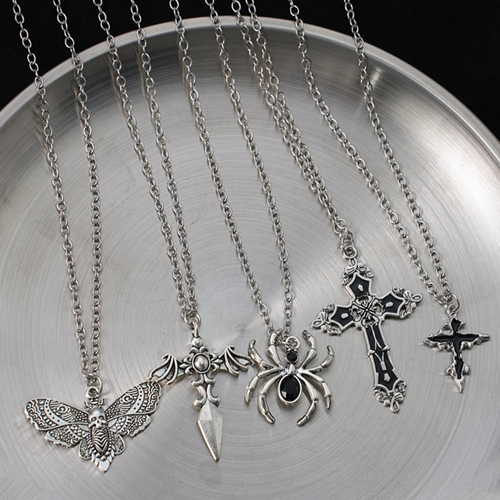 Special Wind Cross Skeleton Spider Set Necklace, Y2K Personalized Trendy Cool Girl Necklace Set, Halloween 
