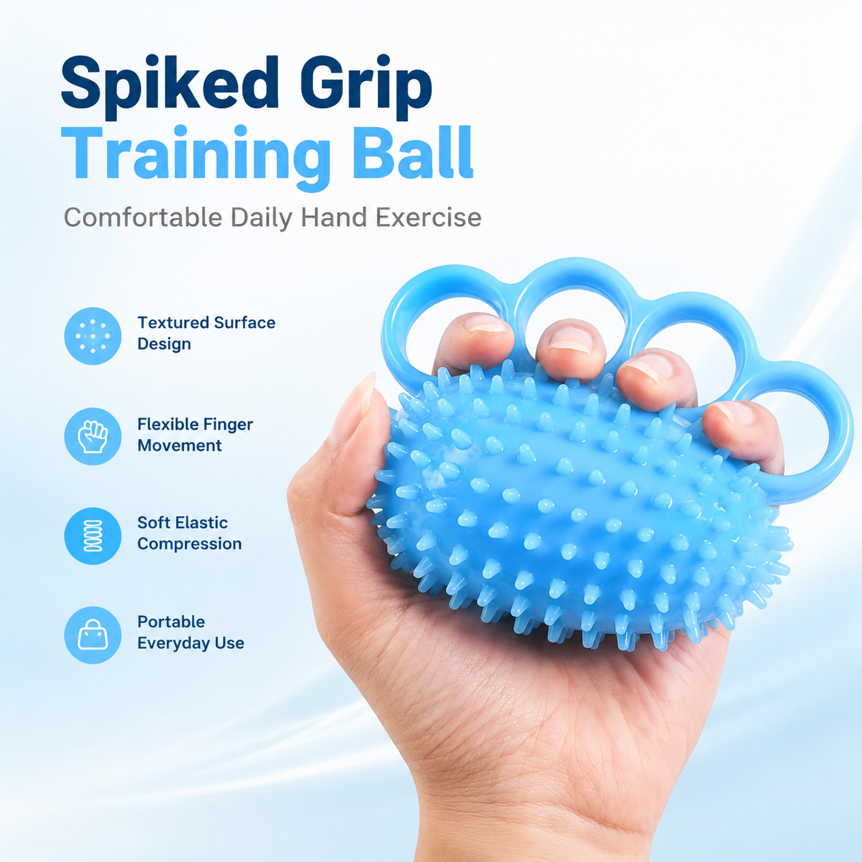 Four Finger Spiky Grip Ball Hand Massage Trainer Stress Relief Squeeze Ball for Wrist Power Building Finger Exercise Fitness Too