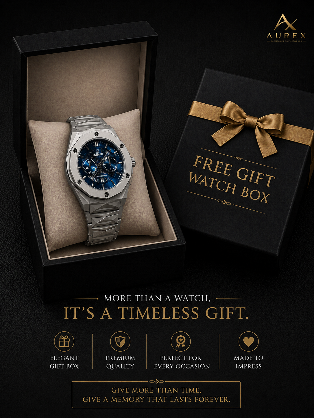 | Pack of 2 | Hu*lot | Chronograph | Skeleton Dial | Free Gift Box |
