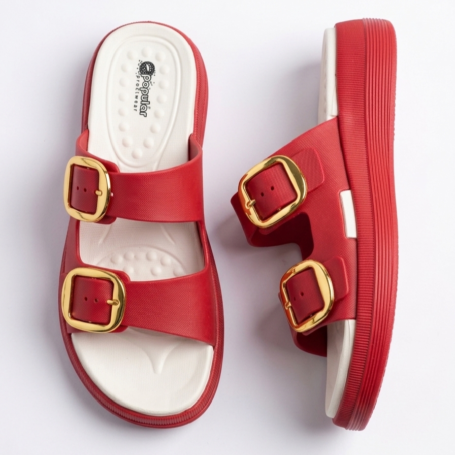 Women’s Dual-Step Platform Sandals with Gold Buckle Detail Orthopedic-Style Wedge Cushioned Sandals