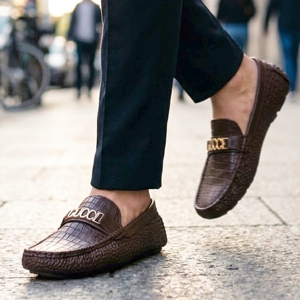 Crocodile Texture Mocassions & Loafers for Mens Stylish Winter Rubber Mens Casual Loafers Shoes