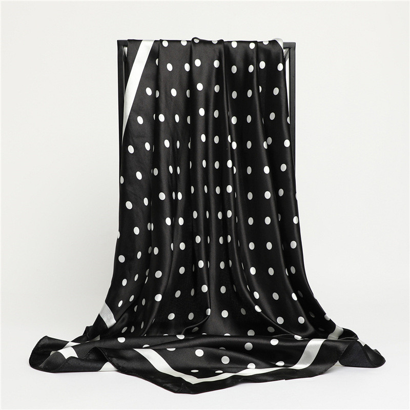 Polka Dot Kerchief Silk Satin Neck Scarf For Women Print Hijab Scarfs Female 90*90cm Square Shawls and Wraps Scarves For Lady