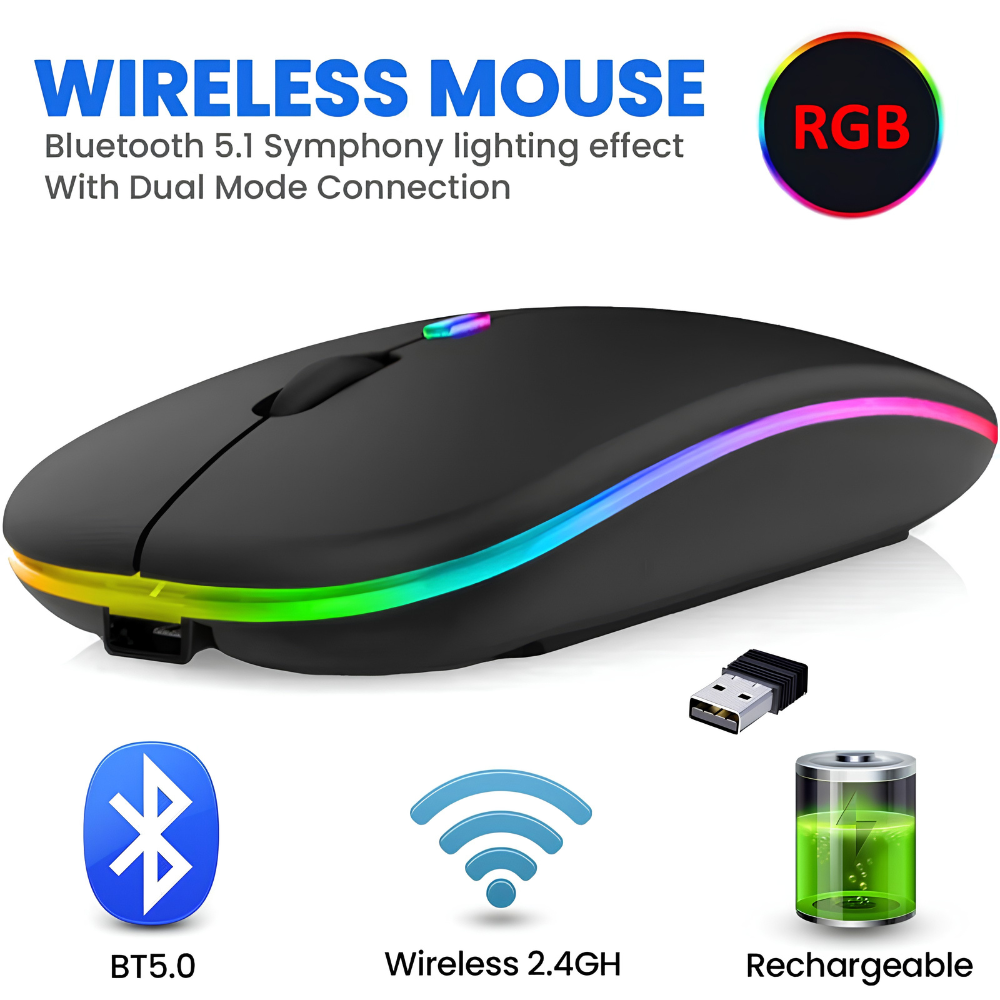 Wireless Gaming Mouse RGB W10 with 6 Buttons & 3-Levels DPI Control - Breathing LED Light 2.4G Optical Wireless Mouse & Side Buttons for Girls PC, Gaming, Laptop, Pubg, Mobile, Pad, OS, Windows