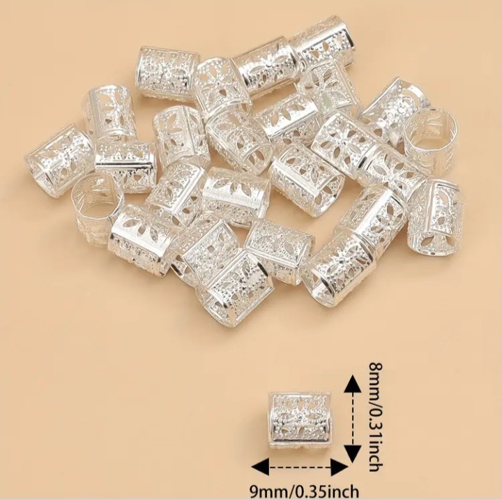 10pcs Hollow Out Dreadlocks Silver Beads Hair Braid Metal Clips