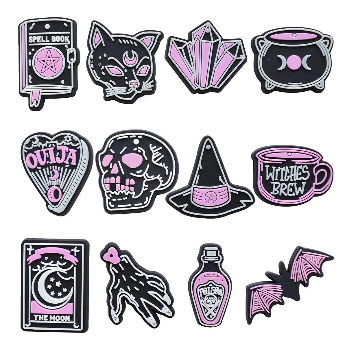 Gothic Witchy Hole Shoe Charms PVC Clog Buckles, Skull Bat Tarot Crystal Witch Hat DIY Sandal Halloween Decor Accessories