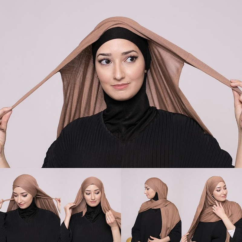 Classic Jersey Hijabs Cross Tie Instant Scarf Plain Solid Color Scarves Style Head Wrap Headscarf for Women Soft Turban bandana for girls