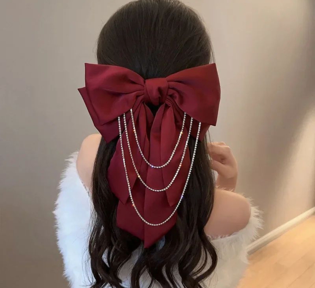 1 PC SILK bow hair clip with beautiful chain