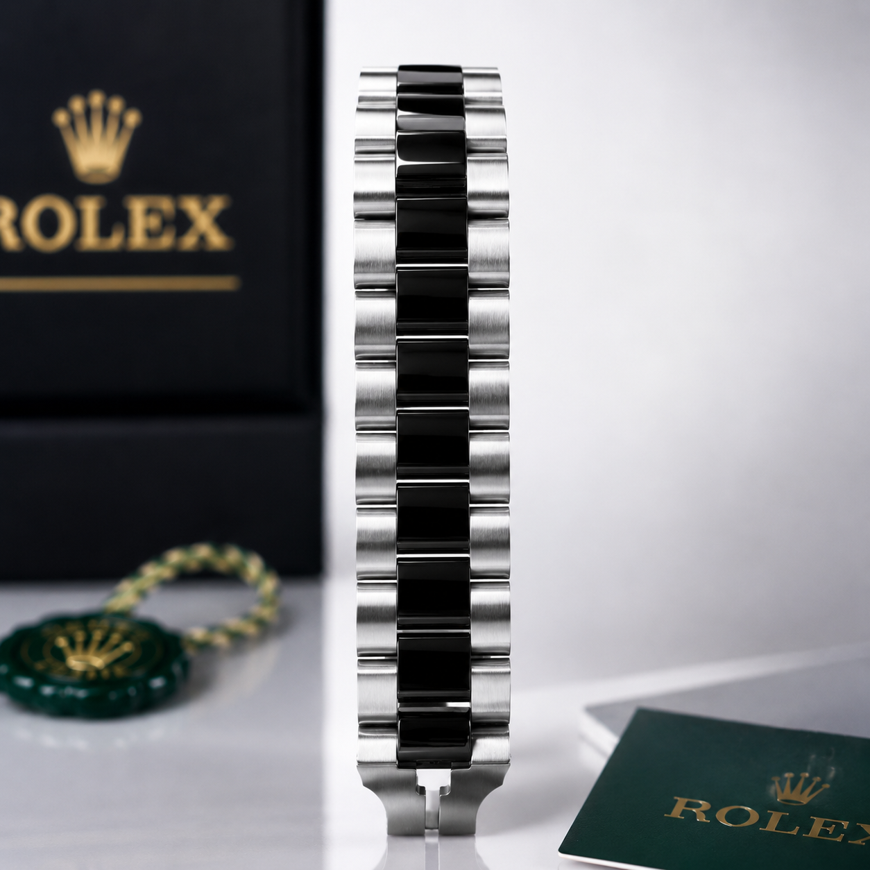 Rolex Style Black Dial Stainless Steel Men's Watch | Premium Silver & Black Metal Strap | Luxury Analog Quartz Wrist Watch | Elegant Business & Casual Watch for Men