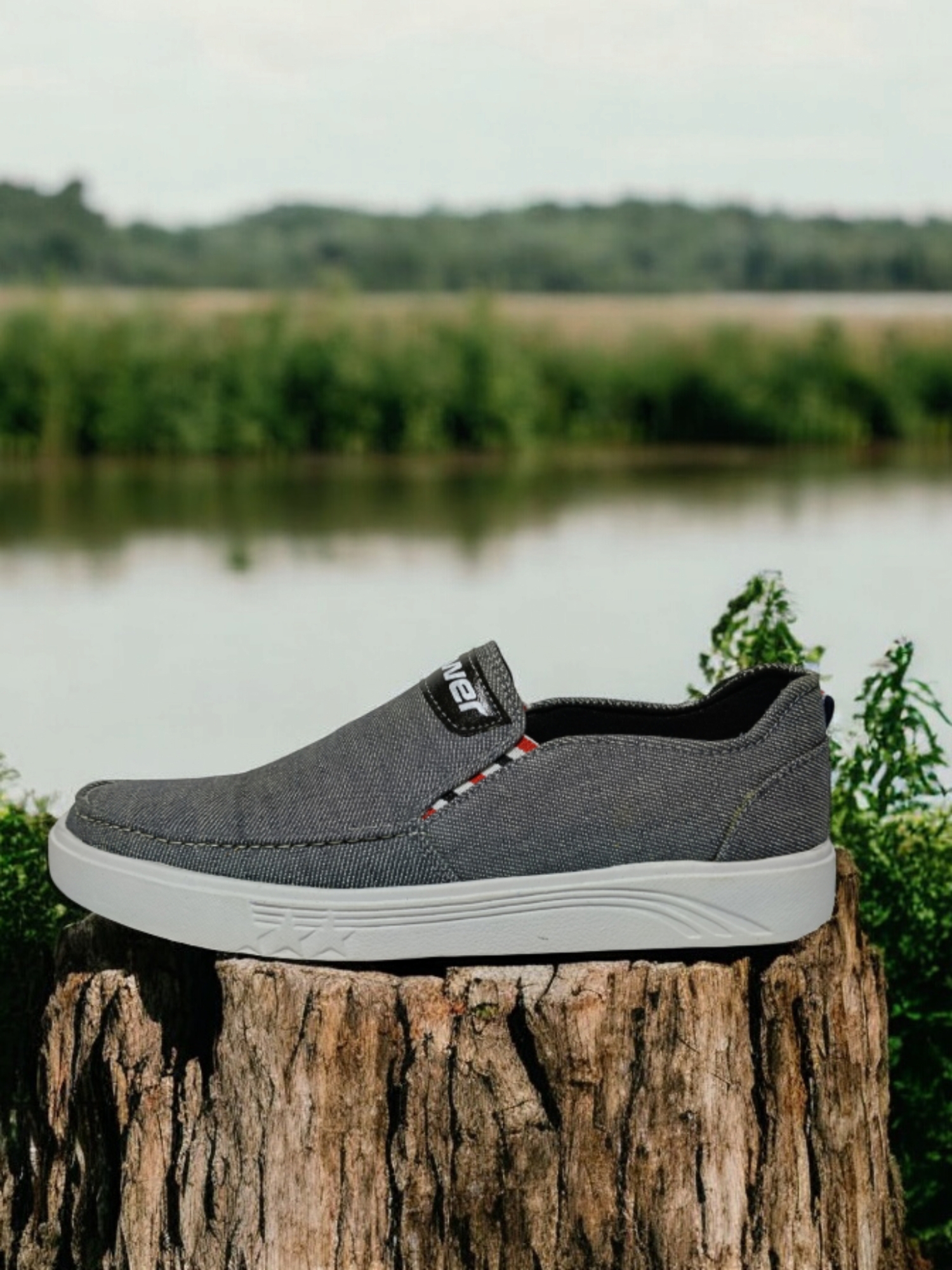New Men's Denim Canvas Slip-On Sneakers - Comfortable Soft Sole Casual Shoes for Boys & Men